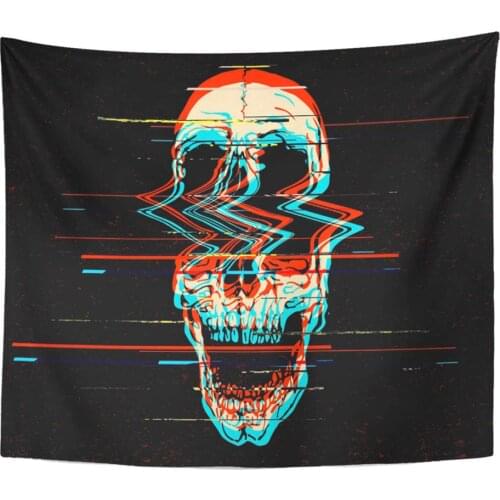 Artwork Wall Hanging Blue Horror Digital Glitch Screaming Skull Green Scary 50x60 Inches Tapestries Mattress Tablecloth Curtain