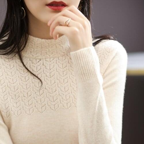 2021 New Sweater Knitted Jumpers Hollow Out High Collar Long Sleeve Sweater European and American Winter Cashmere Pullovers