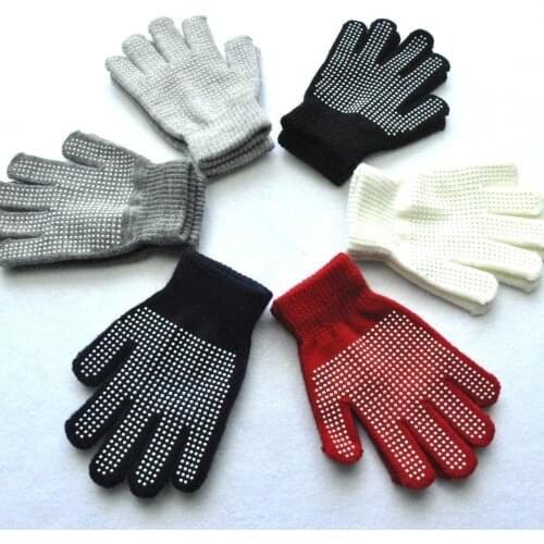 Solid Knitted Gloves for Children Winter Outdoor Dot Particle Offset Printing Anti-slip Warm Mittens 5-15 Years Old Students