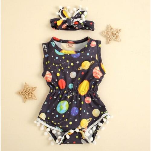 6m-3y Newborn Infant Baby Girls Starry Sky Print Bodysuit Romper+headband Set Baby Girl Clothes Одежда Для Новорождëных