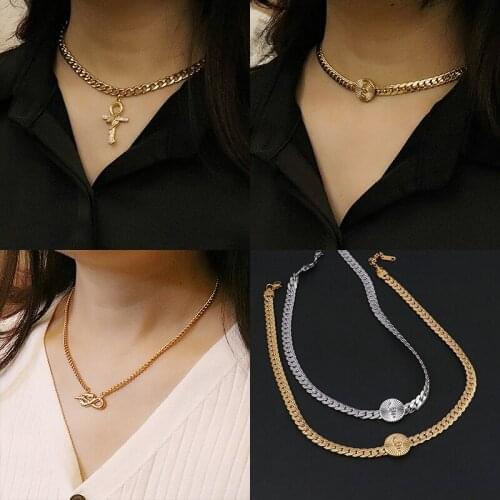 Punk Women Stainless Steel Necklace Double Layer Necklace Long Pendant Necklace Thick Snake Necklace For Women Women Jewelry
