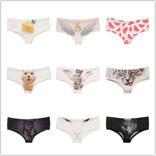 Sexy Pet Pure Color Panties 2019 New Lovely Cat 3D Pattern Underwear Women White Black Mid-rise Polyester Lady Briefs