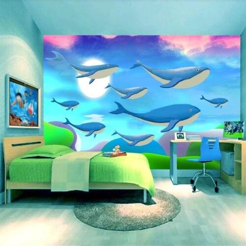 Custom 3D wallpaper mural anime hand-painted whale fantasy cartoon living room bedroom background wall decoration painting wallp