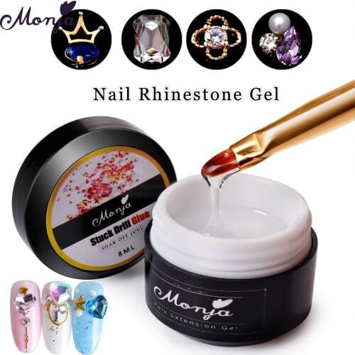 Monja 8 ml Transparent Stuck Drill Glue Adhesive Beads Rhinestone Jewelry Nail Art Decoration Point Drill Glue DIY Manicure Tool