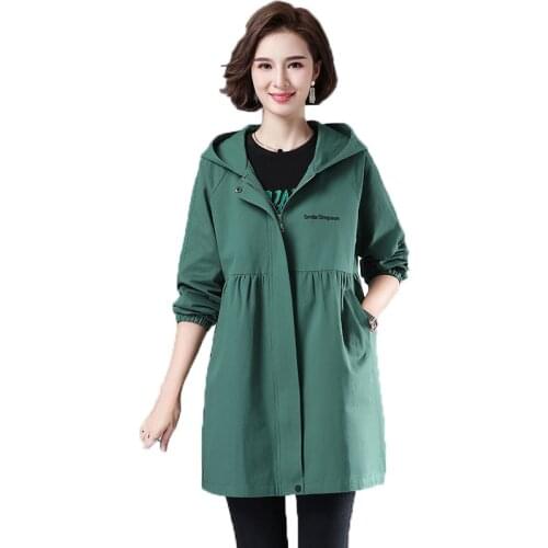 Plus Size 5XL Women Windbreaker 2021 Female Spring Autumn Trench Coat Loose Large size Windbreaker Hooded Womens Clothing A555