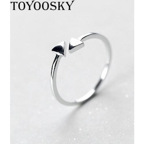 Real. 925 Sterling Silver Triangle Geometry Open Rings For Women Adjustable Creative Girls Fashion Jewelry