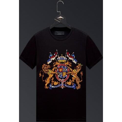 Rhinestones 2021 Men T Shirts Summer Fashion Streetwear Slim Mercerized Cotton O Neck Short Sleeve Casual Tshirts Plus Size 6XL