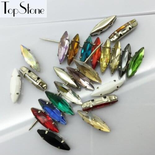 100pcs/lot 4x15mm Navette Sew On Glass Crystals Rhinestones in Metal Claw Setting For Dress Making