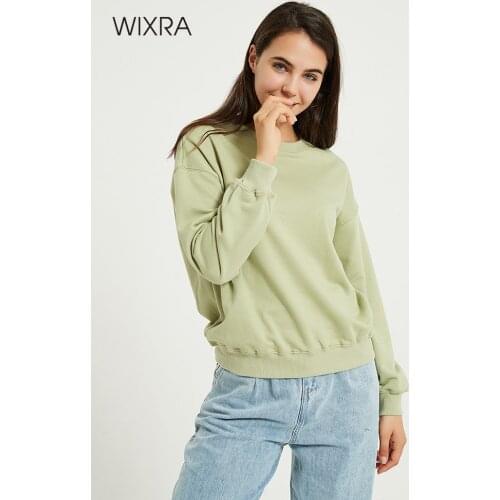 Wixra Harajuku Solid Sweatshirt Female Long Sleeve Pullovers Loose Womens Hoodies Sweatshirts Casual Tracksuit Autumn Spring