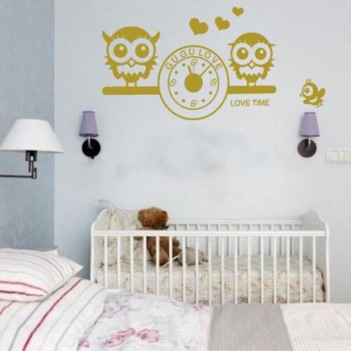 Cartoon Owl Wall Decal Gu Gu Love Time Clock Art Door Window Vinyl Stickers Living Room Kids Bedroom Home Decor Wallpaper Q522