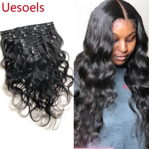 Arietis 100% Remy Malaysian 120gram 8Pieces/set 8"-24" Natural Black Body Wave Cilps Human Hair Extension For White Women