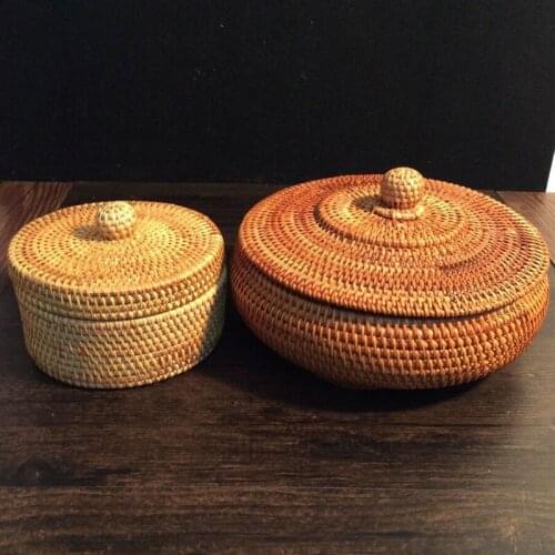 Rattan Storage Boxes with Lids for Tea Jewelry Bin Vintage Jewelry Storage Organizer Beautiful Handmade Vietnam Cane Woven X-015