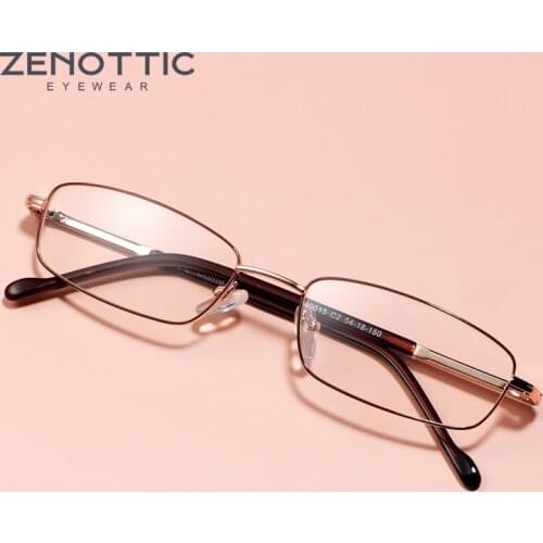 ZENOTTIC Small Rectangle Frame Fake Glasses Women Full Rim Metal Myopia Optical Spectacles Ultralight Prescription Eyeglasses
