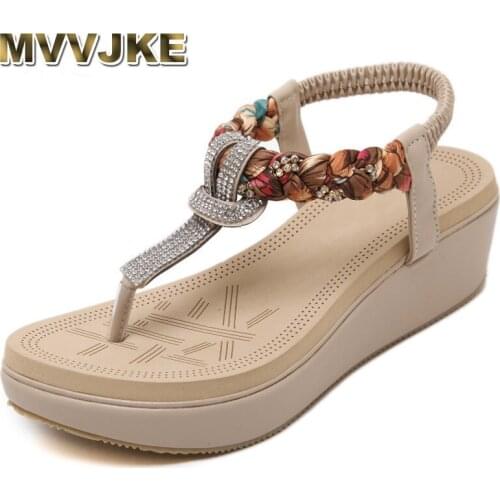 MVVJKE Women Shoes New Fashion Summer Women Elastic Band Sandals Rhinestone With Leisure Beach Shoes