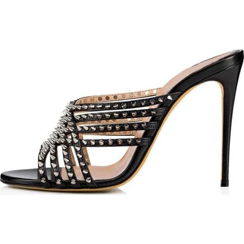 New fashion gladiator women slippers high heels spike strap women shoes sexy nightclub party shoes Outside Slide Big Size Shoes