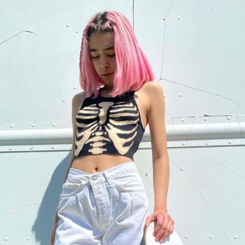 Emo Grunge Aesthetic Gothic Women Crop Tank Tops Punk Black Harajuku Skinny Alt Clothes Summer Fashion Streetwear Vest