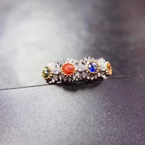 Natural Color Sapphire Female Ring with 925 Sterling Silver Inlay is an Elegant Gift for Trendy girl cocktail party