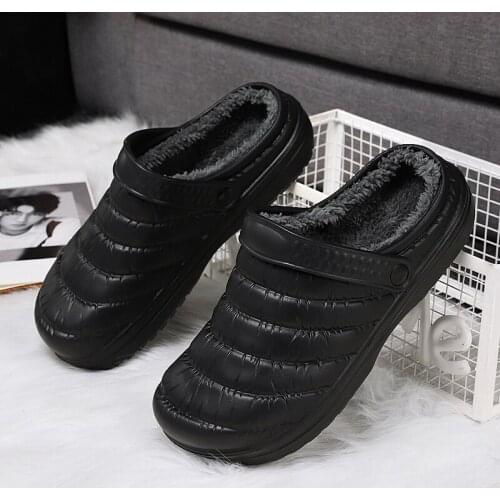 2021 Winter Plush Mens Slippers Waterproof Indoor Furry Warm Slippers House Bedroom Loafers Non Slip Massage Light Couple Shoe