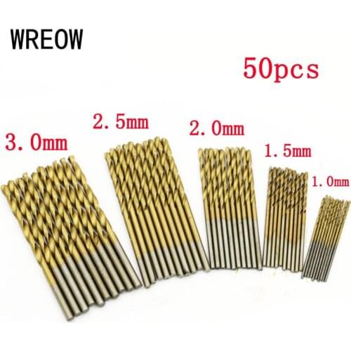 50Pcs Titanium Coated Drill Bits HSS High Speed Steel Drill Bits Set Tool High Quality Power Woodworking Tools 1/1.5/2/2.5/3mm