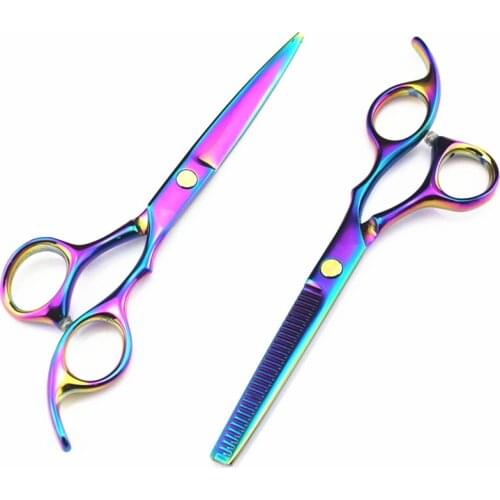 Professional Japan 440c 5.5 6 '' rainbow hair scissors haircut thinning barber haircutting cutting shears hairdressing scissors