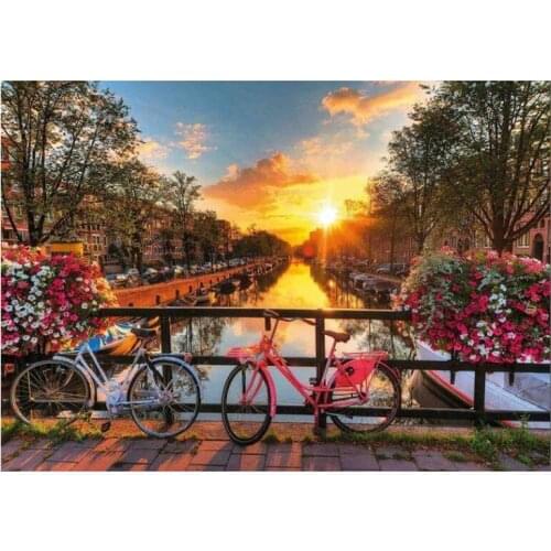Diamond Embroidery Amsterdam Bicycle Sunset Scenery 5D DIY Diamond Painting Full SquareRound drills Mosaic Wall Art