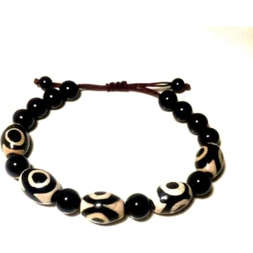 Agate 3 eyes black&white Fengshui DZI Old Black 8mm Agate beads woven bracelet men and women jewelry Free Shipping