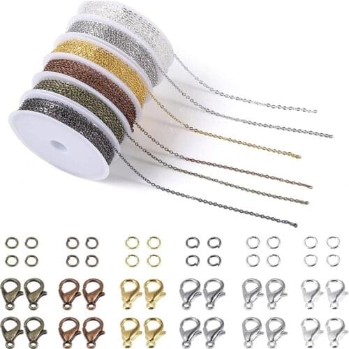 6-color Combination Alloy Chains with Lobster Clasps Open Jump Rings for DIY Crafts Jewelry Findings Making Supplies