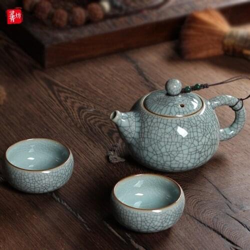 Celadon teapot teacup one pot two cups Japanese kungfu tea ceremony set Chinese handmade puer oolong ceramic teaware