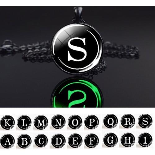 Black Chain Necklace Glow In The Dark A-Z Initials Name Pendant 26 Letter Necklace Men Women Fashion Luminous Jewelry