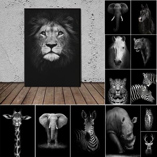 Black Animal lion leopard giraffe elephant Painting on Canvas HD Art Pictures Living Room Decor Wall Art Poster and Prints