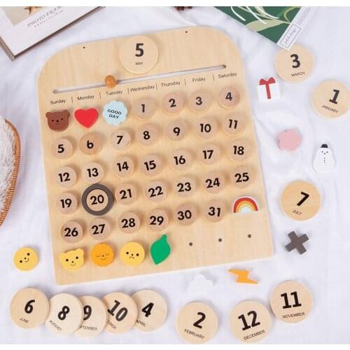 Kids Nordic Wood Toys Montessori Calendar Learning Time Week Month Ornaments Decoration Educational Toys for Children Gift