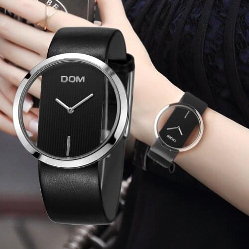 DOM brand luxury Women watches Fashion Casual quartz Unique Stylish Hollow skeleton watch Leather sport Lady wristwatches LP-205