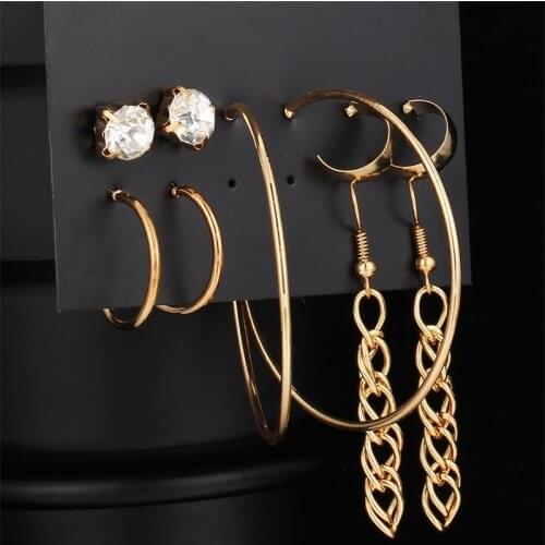 Ej068 hanzhishang creative simple Tassel Earrings inlaid with Rhinestone Earrings Set 5 pairs
