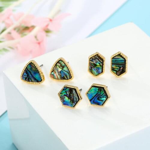Geometric Triangle Hexagon Oval Abalone Earrings 2021 Hot Selling Imitated Shell Stud Earrings Free Shipping
