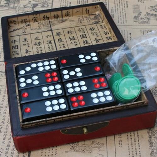 Chinese Pai Gow Black Card Nine Melamine Black Day Nine With Antique Leather Box Dragon Chess Sandalwood Dominoes Entertainment