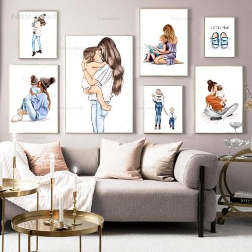 Fashion Mother and Son Love Book Hat Shoes Wall Art Canvas Painting Nordic Posters and Prints Wall Picture for Living Room Decor