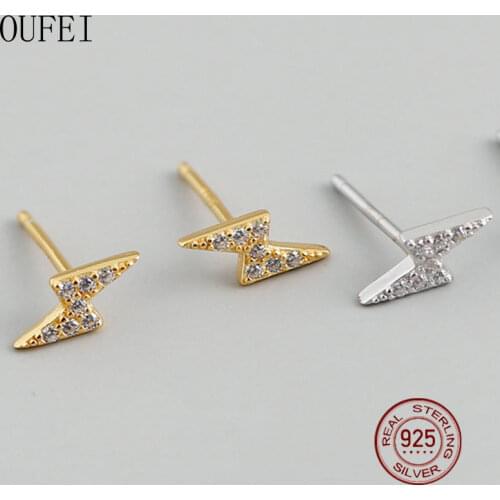 Lightning Simple Stud Earring 100%925 Sterling Silver Fashion Pavé Crystal Women Earrings Student Girl Accessories Fine Jewelry