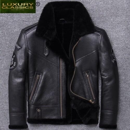 Men Real Fur Coat Winter Coats Clothes 2021 Streetwear Moto Biker Sheep Shearling Jacket Man Real Leather Coat Hiver U801