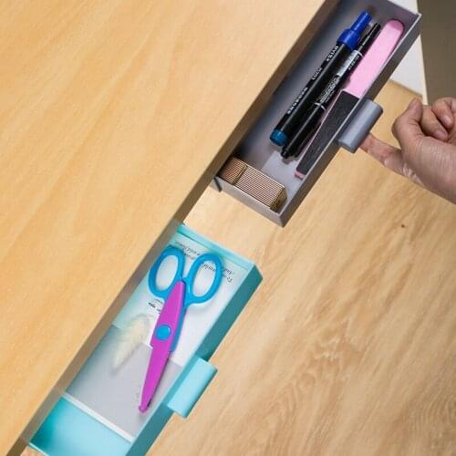 Wall Mounted Hidden Office Drawer Organizer Under Desk Pen Holder Cosmetic Case Large Capacity Student Stationery Storage Box