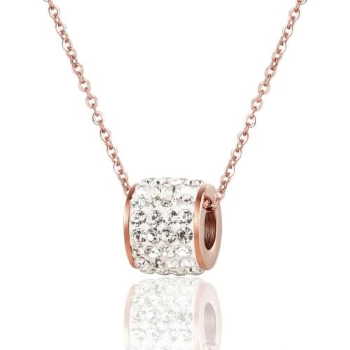 New Arrival Beautiful Shiny Round All Zircon Pendant Necklace For Women Stainless Steel Rose Gold Color Womans Favorite Jewelry