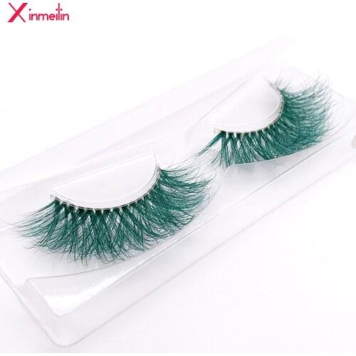New 9D green mink color lashes wholesale natural long fluffy individual dramatic colorful false eyelashes Makeup Extension Tools
