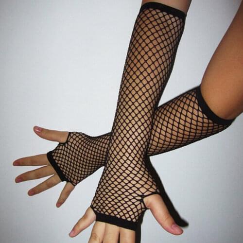 Lace Elastic Fishnet Gloves Women Fashion Punk Long Fingerless Gloves Summer Beach Mesh Party Gloves White Mesh Long Gloves