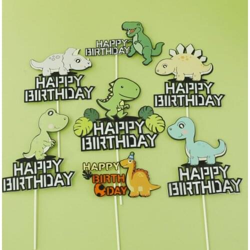 New Dinosaur Happy Birthday Cupcake Topper Cute Animals Birthday Cake Topper for Boys Birthday Dinosaur Party Cake Decorations