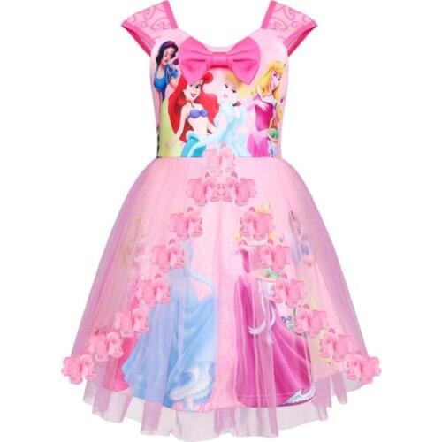 Girls Dress Lace Flowers Dresses For Girls Snow White Party Costume Toddler Dress Birthday Present Children Clothing Summer