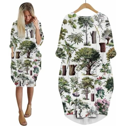 CLOOCL Popular Retro Felling Trees 3D Print Dress Fashion Funny Women Dress with Pockets Party Clothing Long-sleeve Female Dress