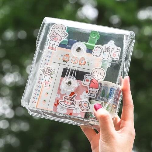 Transparent Waterproof PVC Ins Style Transparent Storage Bag Office Supplies Stickers Box Junk Journal Kawaii Storage Box
