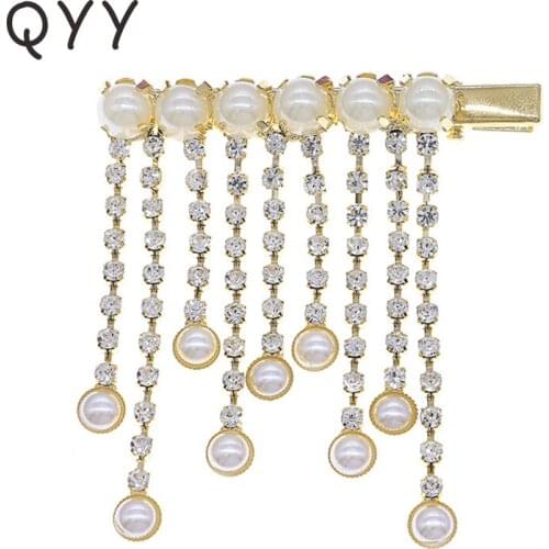 QYY Fashion Rhinestone Hair Clips for Women Accessories Gold Color Hair Jewelry Pearl HairPins Headpiece Party Headwear Gift