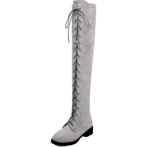 Big Size 9 10 11-15 thigh high boots knee high boots over the knee boots women ladies boots Cross strap side zipper