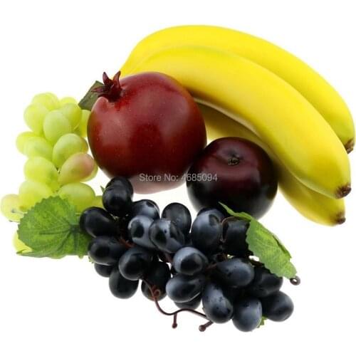 Gresorth Mixed Fruits Fake Banana Grape Brin Pomegranate Set Artificial Fruit for Christmas Party Decoration Realistic