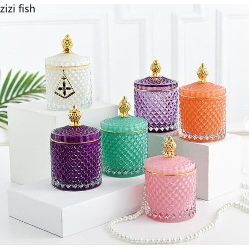 Glass Jar Storage Tank Jewelry Box Storage Box Candy Jar Cotton Swab Box Candle Jars with Lid Decorative Jars Food Container